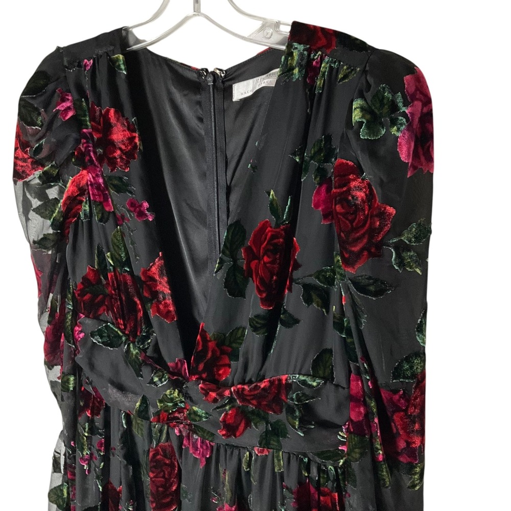 Rachel Parcell Burnout Velvet Maxi Dress V-Neck Gown Black Red Size 8 *READ FLAW - Picture 3 of 10